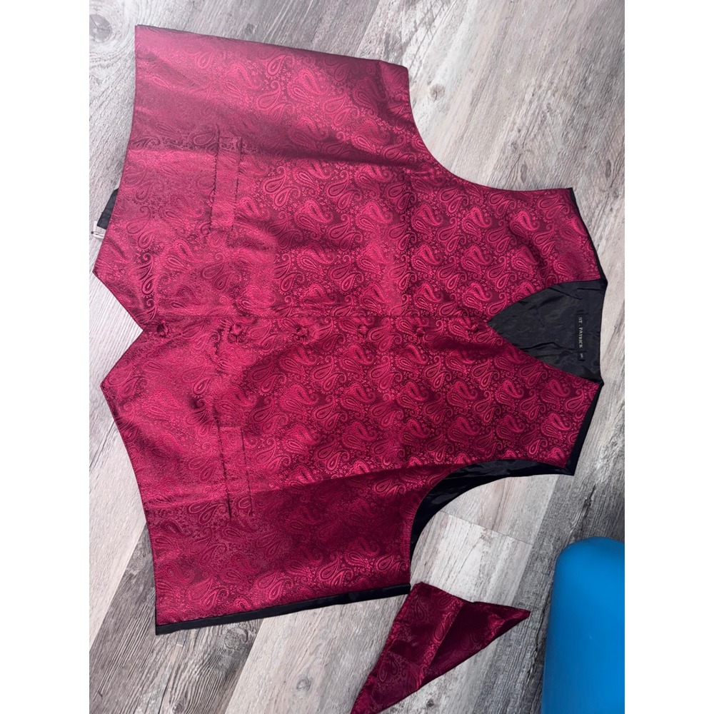 St. Patrick Mens Burgundy Red Paisley Formal Vest and Pocket Square Set 3XL